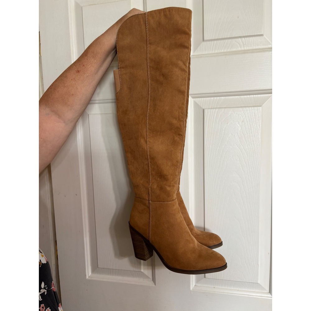Universal Thread Over The Knee Boots Women 8.5 Tan Faux Suede Block Heel